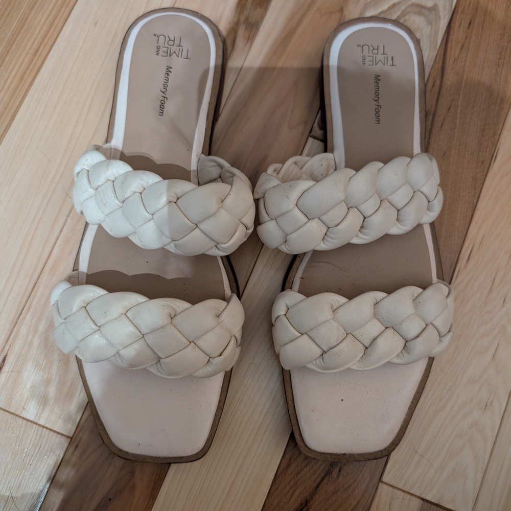 Time and Tru Cream Braided Slide Sandals